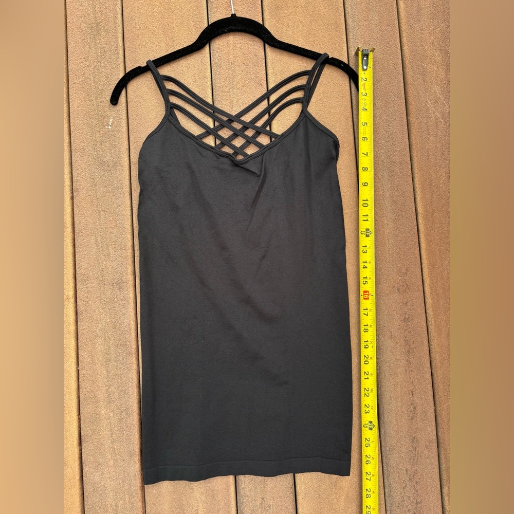 Zenana Outfitters black tunic tank top caged front very stretchy Sz L/XL